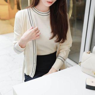 Metallic-button Stitched Cardigan