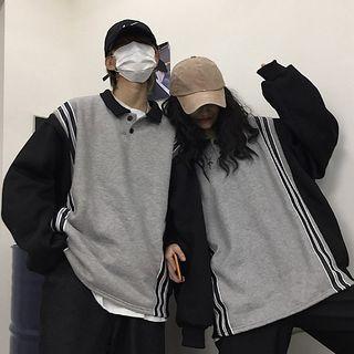 Couple Matching Striped Oversize Collared Pullover