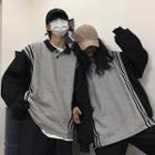 Couple Matching Striped Oversize Collared Pullover