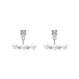 925 Sterling Silver Rhinestone Faux Pearl Swing Earring 1 Pair - As Shown In Figure - One Size