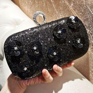 Flower Detail Sequined Clutch Black - One Size