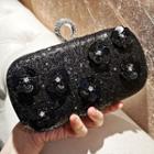 Flower Detail Sequined Clutch Black - One Size