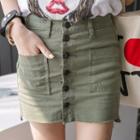 Button-detail Dual-pocket A-line Skirt