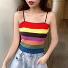Spaghetti Strap Rainbow Stripe Knit Top As Shown In Figure - One Size