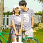 Couple Matching Striped Print Short-sleeve T-shirt / T-shirt Dress