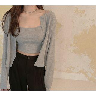 Set: Plain Cardigan + Crop Camisole Top