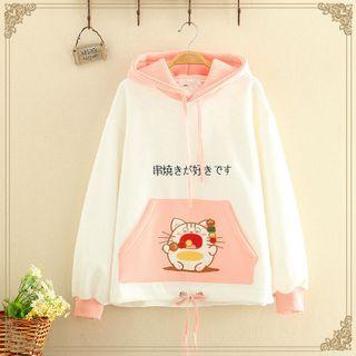 Fleece-lined Cat Embroidered Hoodie