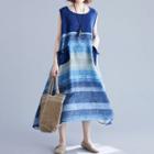 Striped Sleeveless Midi A-line Dress As Shown In Figure - One Size