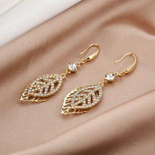 Leaf Rhinestone Dangle Earring E1690-2 - 1 Pair - Gold - One Size