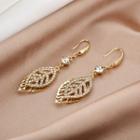 Leaf Rhinestone Dangle Earring E1690-2 - 1 Pair - Gold - One Size