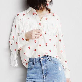 Crayfish-print Fringed Blouse