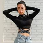Long-sleeve Lettering Strappy Crop Top