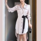 Dip-back Tie-waist Midi Shirtdress