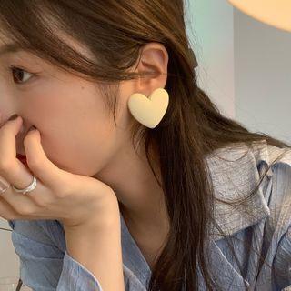 Heart Stud Earring 1 Pair - 925 Silver - Milky White - One Size