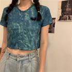 Short-sleeve Tie-dyed Cropped T-shirt As Shown In Figure - One Size