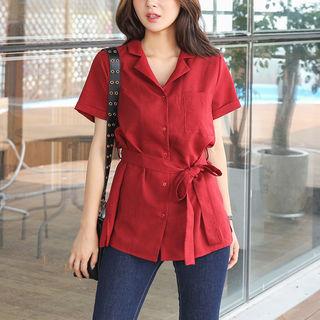Notched-collar Shirt With Sash