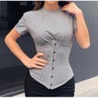 Set: Short-sleeve Cropped T-shirt + Lace-up Corset