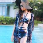 Set: Star Print Cutout Swimsuit + Cover-up