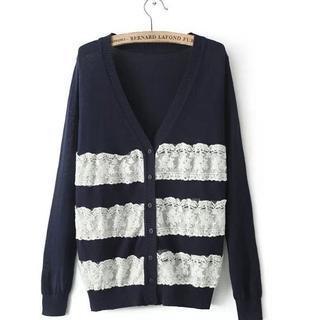 V-neck Lace-panel Cardigan