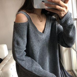 V-neck Cold-shoulder Sweater