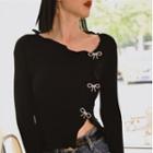 Bow Split Cropped Top Black - One Size