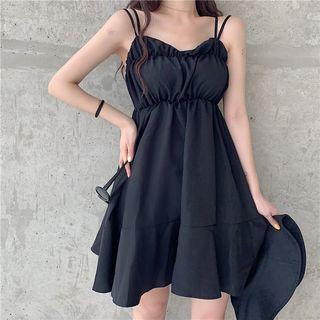 Strappy Crinkled A-line Mini Dress