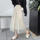 Sequined Sheer A-line Midi Skirt