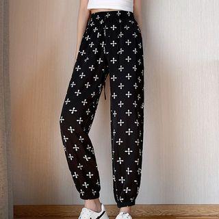 Cross Print High Waist Loose Fit Jogger Pants