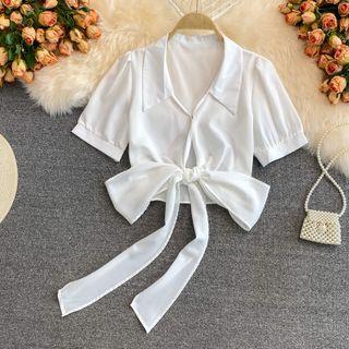 Short-sleeve Bow Front Shirt
