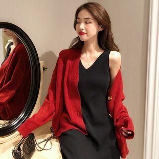 V-neck Sleeveless Knit Dress / Cardigan