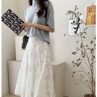 Mock-neck Elbow-sleeve Lightweight Knit Top