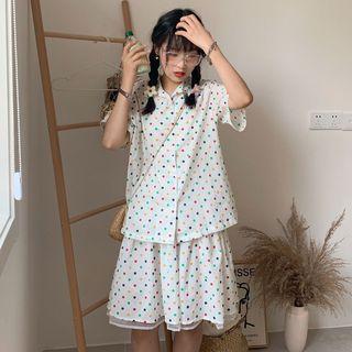 Short-sleeve Dotted Shirt / A-line Skirt