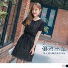 Short Sleeve Tie-waist Lace Dress