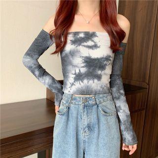 Off-shoulder Tie-dyed Knit Top