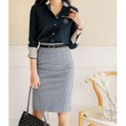 High-waist Houndstooth Midi Skirt