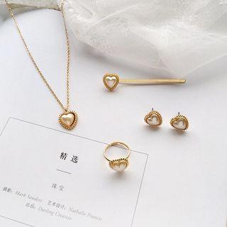Faux Pearl Heart Pendant Necklace / Hair Pin / Ring / Earring