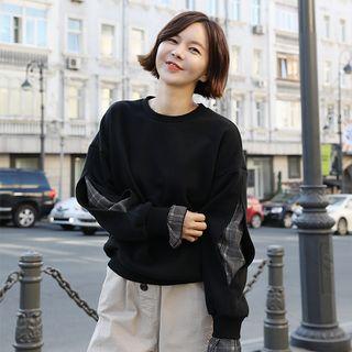 Slashed-sleeve Plaid Sweatshirt