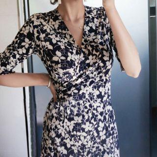 Floral Print Elbow-sleeve Maxi Dress