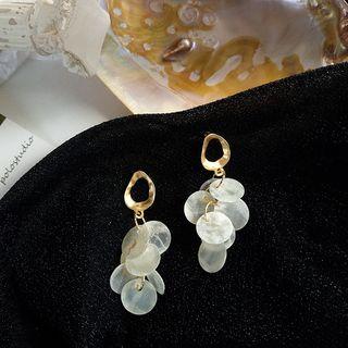 Shell Disc Fringed Earring 1 Pair - S925 Silver - Earring - White & Gold - One Size
