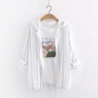 Hooded Striped Shirt / Short-sleeve Mountain Print T-shirt