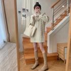 Tie-neck Cable Knit Button-up Sweater Beige - One Size