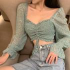 Floral Crop Blouse Floral - Green - One Size