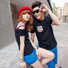 Couple Short Sleeves Color Contrast T-shirt