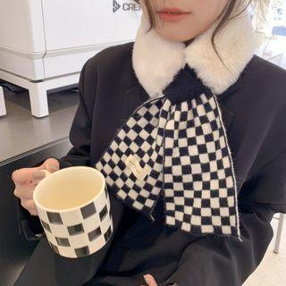 Checker Faux Fur Scarf Black & White - One Size