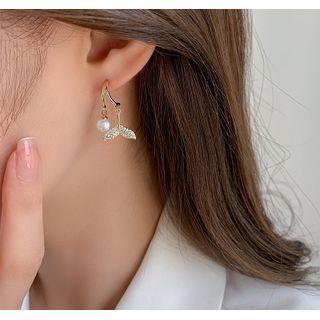 Fishtail Drop Sterling Silver Ear Stud 1 Pair - Gold - One Size
