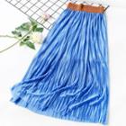 Pleated A-line Midi Skirt Blue - One Size