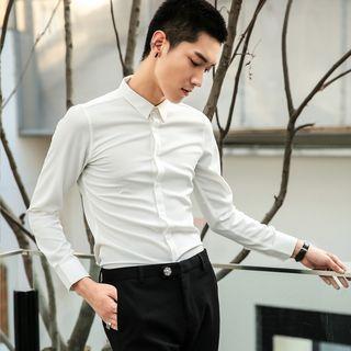 Plain Slim-fit Long-sleeve Shirt