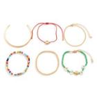 Set Of 6: Beaded Bracelet + Bangle + Smiley Face Bracelet + Bracelet Set - Gold - One Size