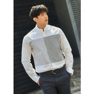 Mandarin-collar Stripe-panel Shirt