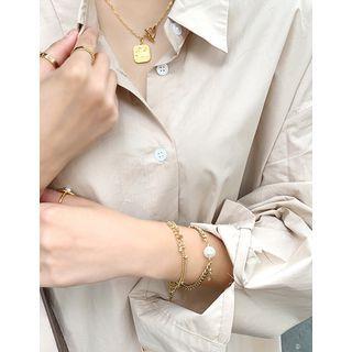 Faux-pearl Bold-chain Bracelet